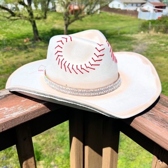 Baseball Bow Hand Burned, painted and stitched Cowboy Hat, Sports Mom
